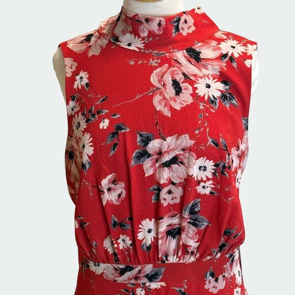 ELLE Floral‎ Tiered High Neck Low Back Dress Sz XXL Back Bow Tie Feminine Career - Picture 4 of 12